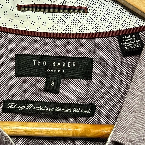 🌻 Ted Baker Timothy Slim Fit Cotton Jersey Shirt size 5 in heathered Purple - Picture 4 of 9